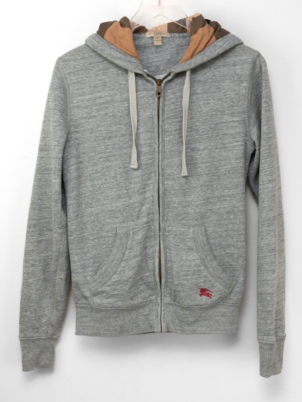 Burberry Brit Chester Hoodie Sweatshirt Full Zip Nova Check Hood Grey Small